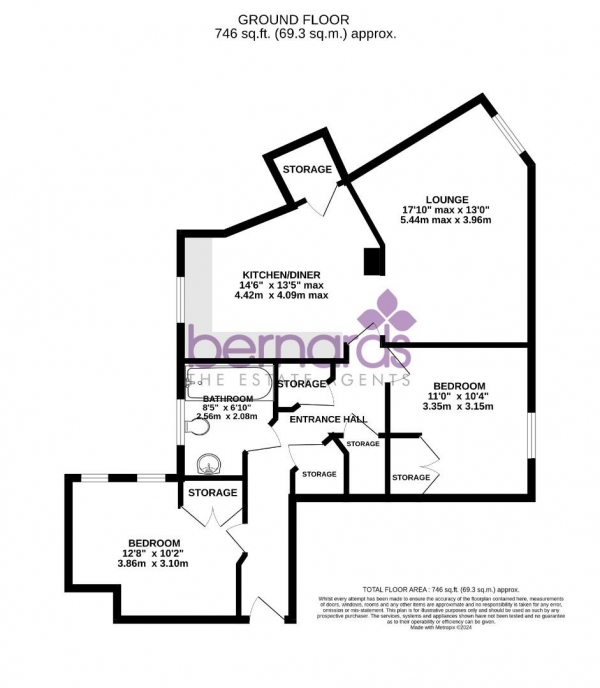 Floor Plan for 2 Bedroom Flat for Sale in Edinburgh Road, Portsmouth, PO1, 1DH -  &pound170,000