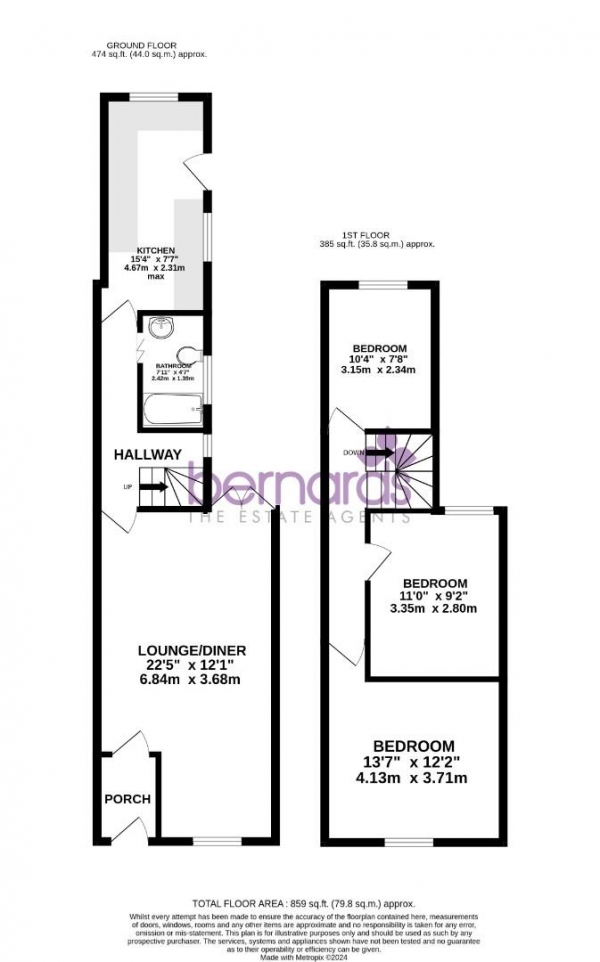 Floor Plan for 3 Bedroom Terraced House to Rent in Malta Road, Portsmouth, PO2, 7PZ - £323 pw | £1400 pcm