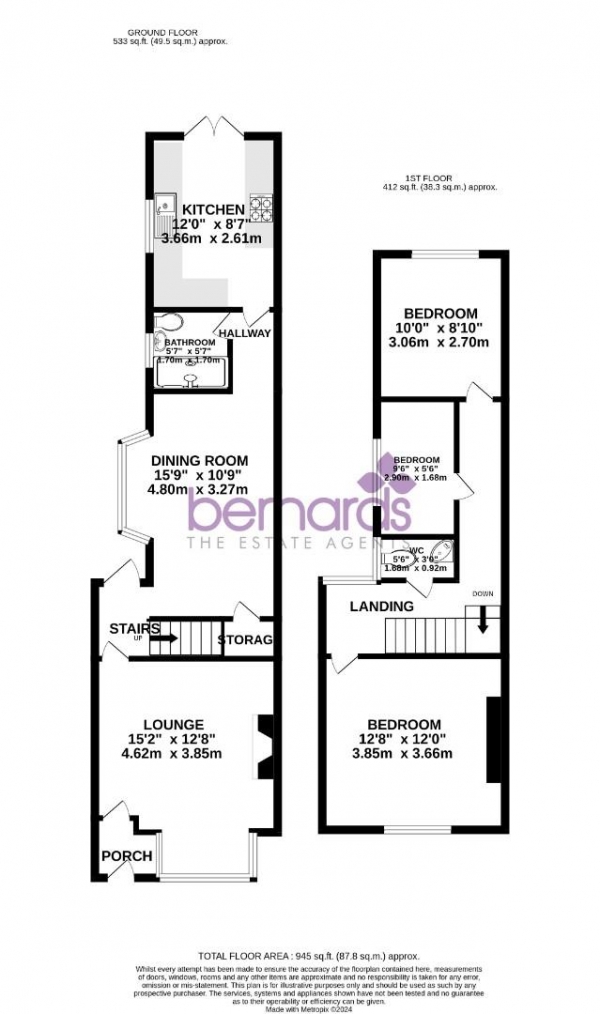 Floor Plan for 3 Bedroom Property for Sale in Tennyson Road, Portsmouth, PO2, 7RY - Offers in Excess of &pound250,000