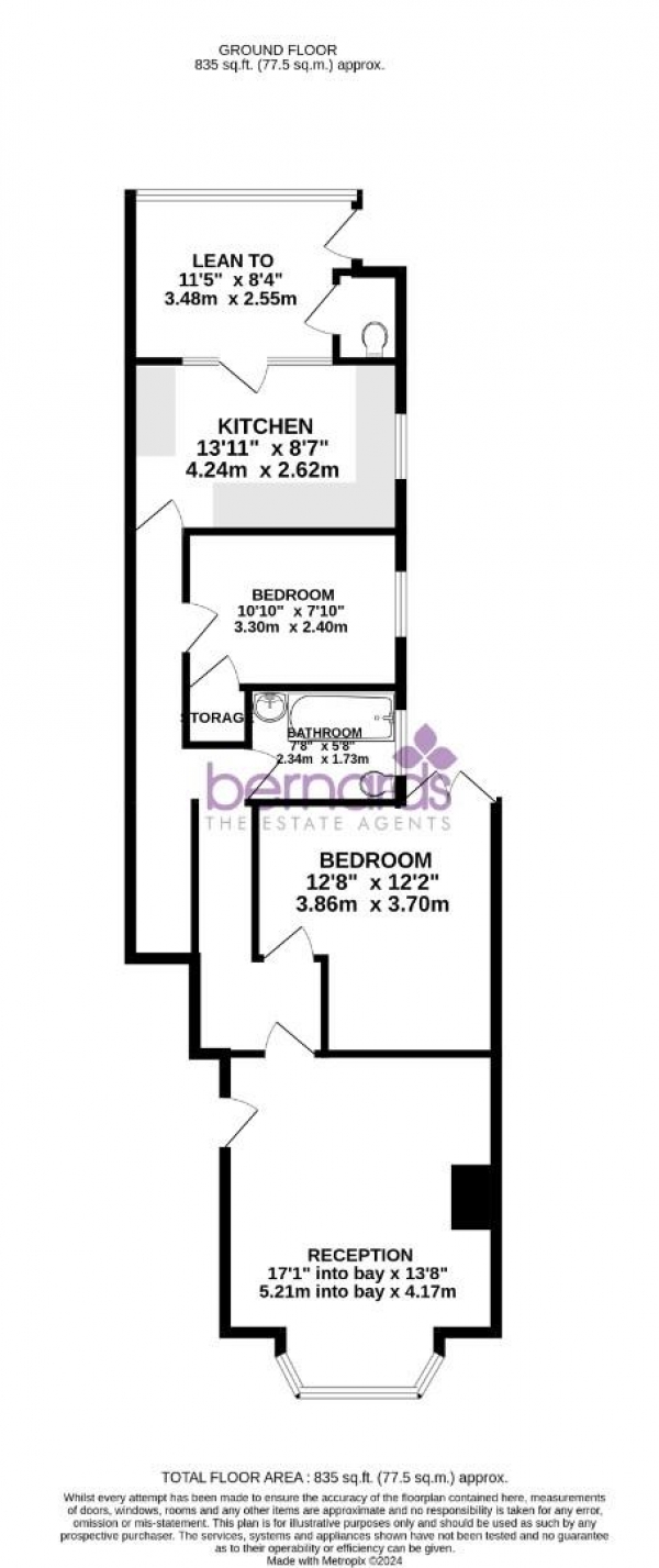 Floor Plan for 2 Bedroom Flat for Sale in Northern Parade, Portsmouth, PO2, 8ND - OIRO &pound130,000