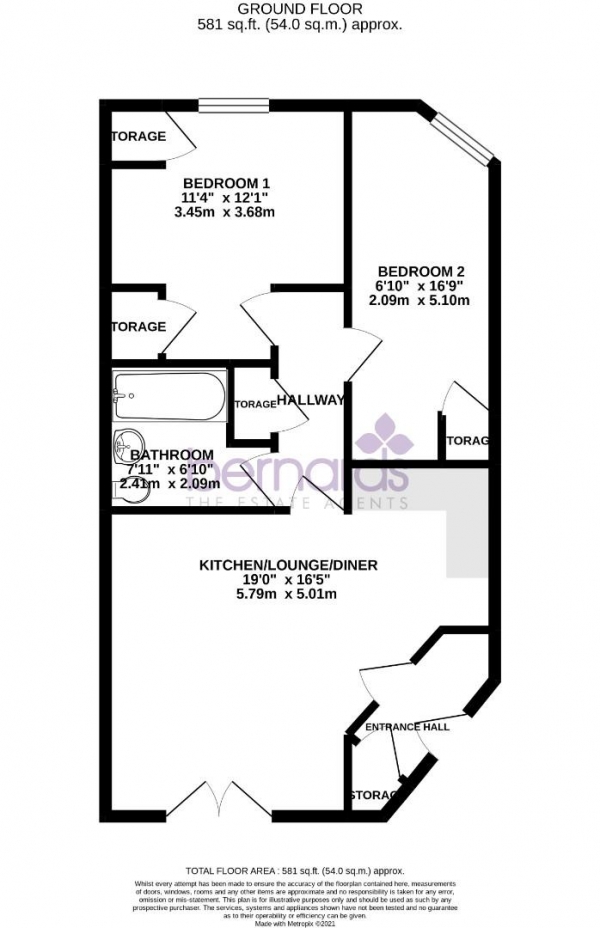 Floor Plan for 2 Bedroom Flat for Sale in Claremont Road, Portsmouth, PO1, 5AP -  &pound150,000