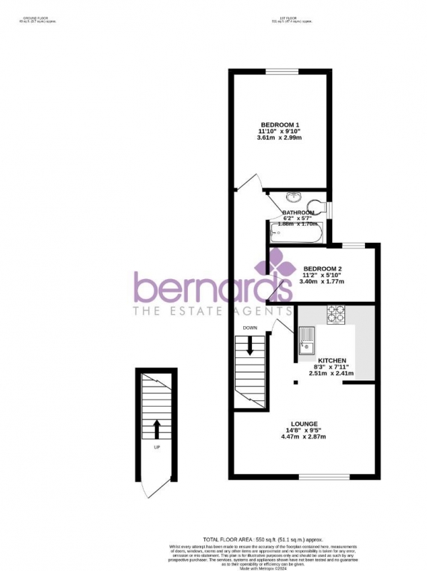 Floor Plan for 2 Bedroom Flat for Sale in Chichester Road, Portsmouth, PO2, 0AQ -  &pound159,995