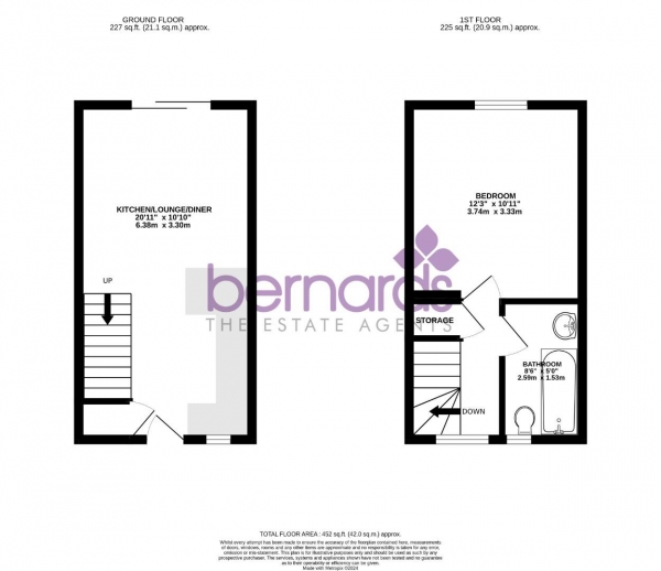 Floor Plan for 1 Bedroom Terraced House for Sale in Wilby Lane, Anchorage Park, Portsmouth, PO3, 5UF - Offers Over &pound200,000