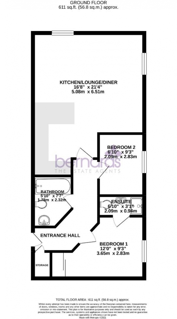 Floor Plan Image for 2 Bedroom Flat for Sale in Cotton Road, Portsmouth