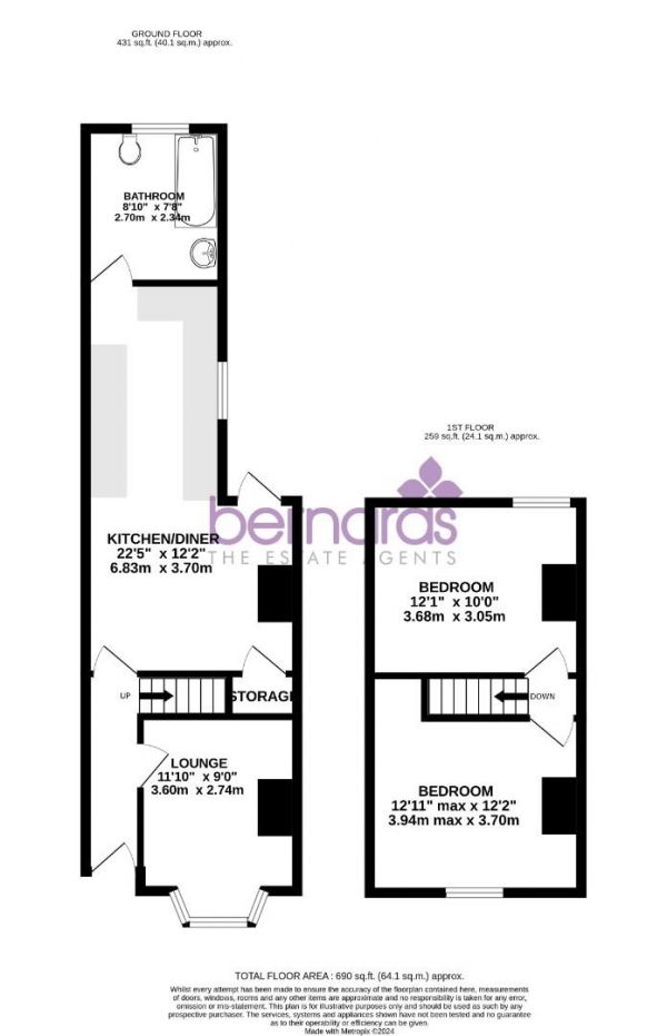 Floor Plan for 2 Bedroom Terraced House for Sale in Lynn Road, Portsmouth, PO2, 7NP - Offers in Excess of &pound220,000