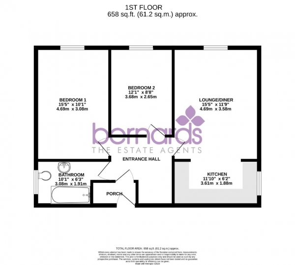 Floor Plan for 2 Bedroom Flat for Sale in Powerscourt Road, Portsmouth, PO2, 7AW - Guide Price &pound180,000