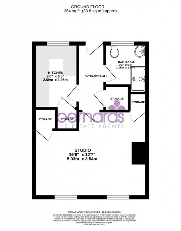 Floor Plan for 1 Bedroom Studio to Rent in Havant Road, Farlington, Portsmouth, PO6, 1AA - £196 pw | £850 pcm