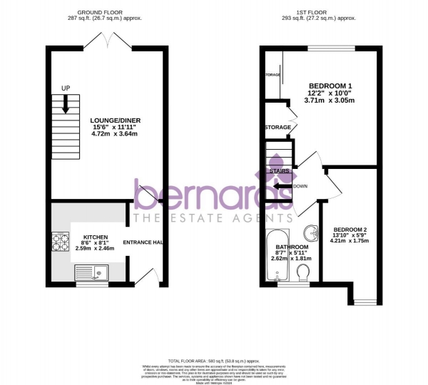 Floor Plan for 2 Bedroom Terraced House for Sale in Sutton Close, Anchorage Park, PO3, 5UT - Offers in Excess of &pound260,000