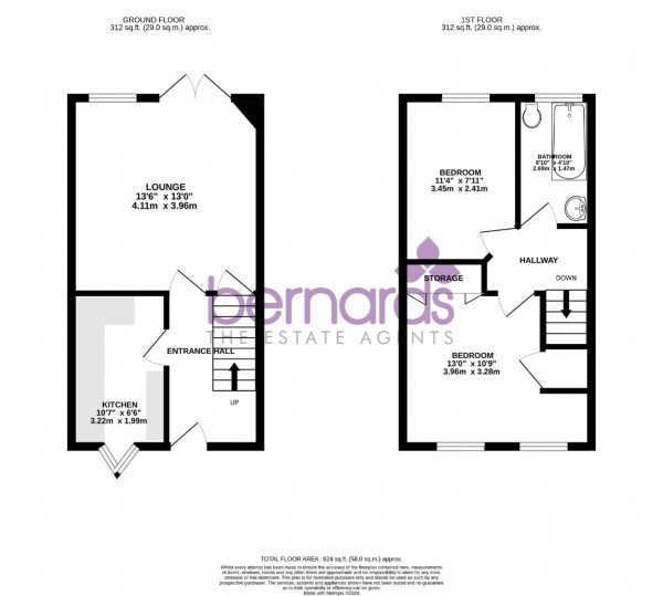 Floor Plan for 2 Bedroom Terraced House to Rent in Barham Way, Portsmouth, PO2, 9NY - £300 pw | £1300 pcm