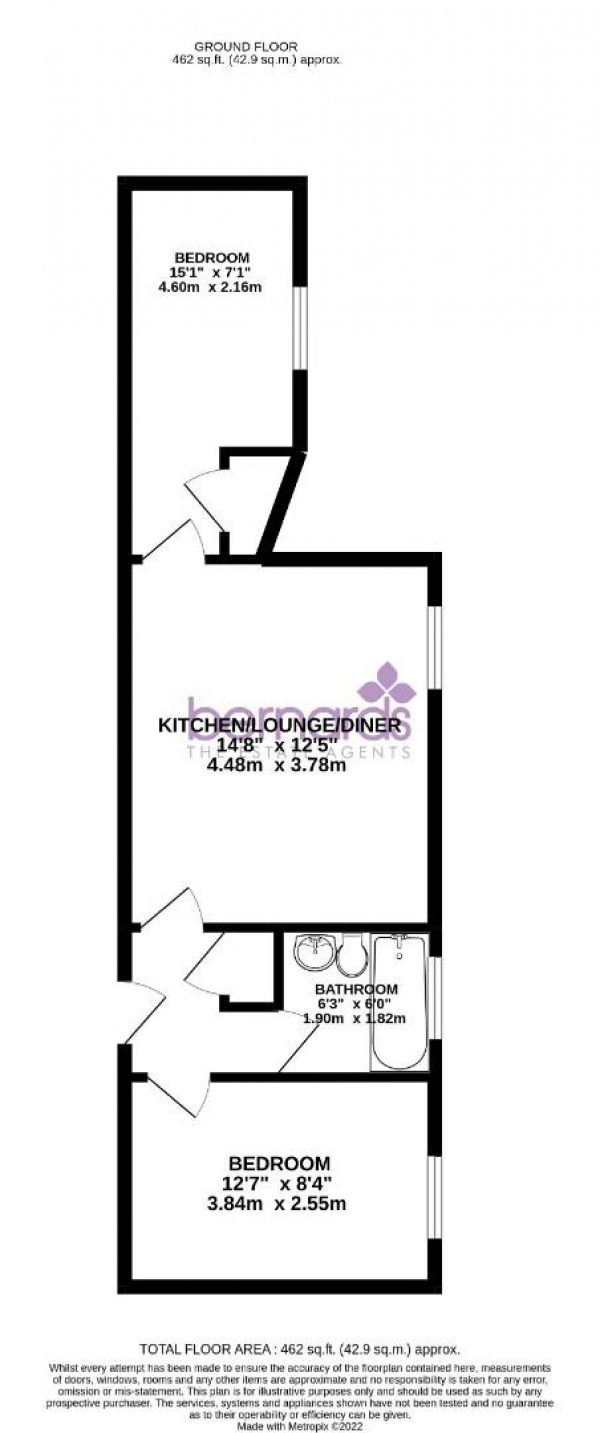 Floor Plan Image for 2 Bedroom Flat to Rent in Radial House, Governors Walk, Portsmouth