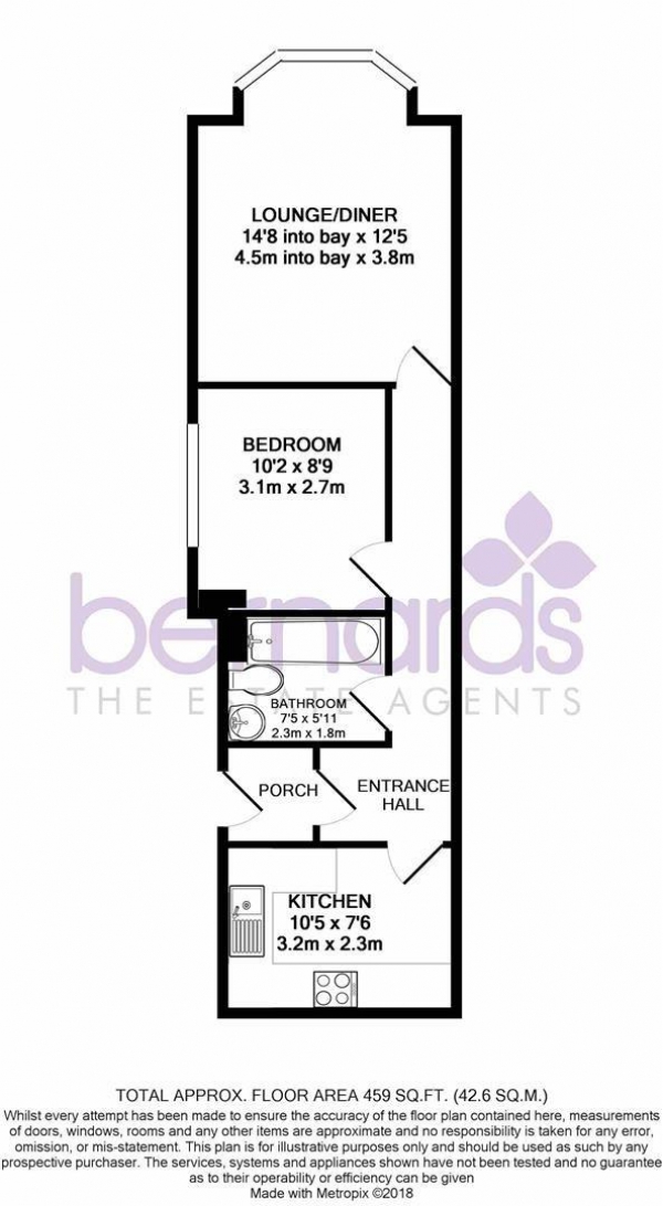 Floor Plan Image for 1 Bedroom Flat for Sale in Mountrose Court, 210-212 London Road, Portsmouth