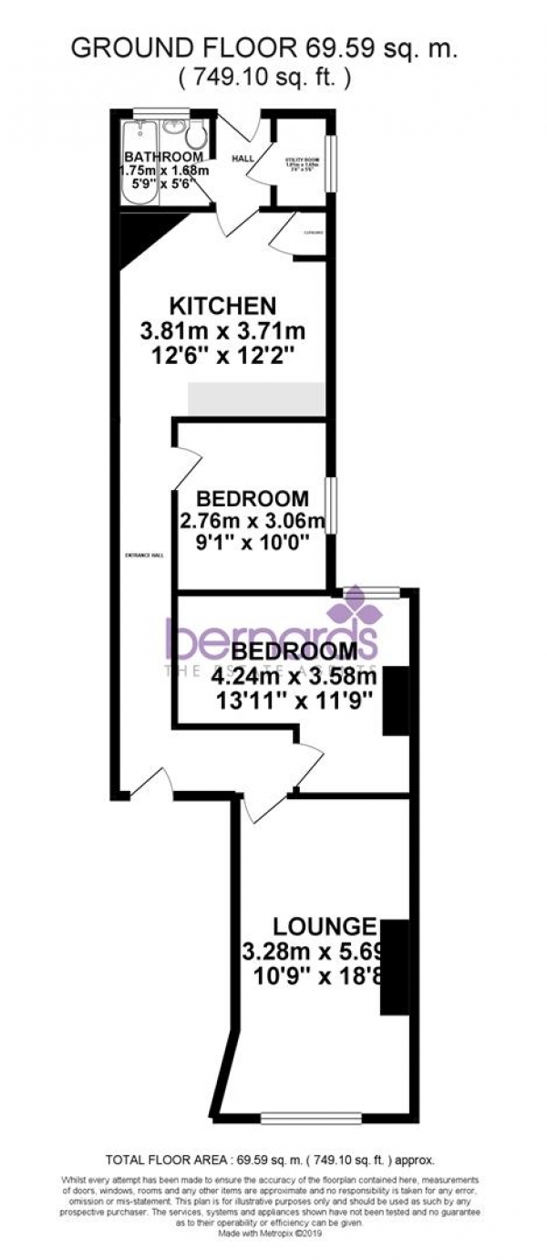 Floor Plan Image for 2 Bedroom Flat for Sale in Kingston Road, Portsmouth