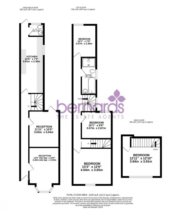 Floor Plan Image for 4 Bedroom Terraced House to Rent in Powerscourt Road, Portsmouth