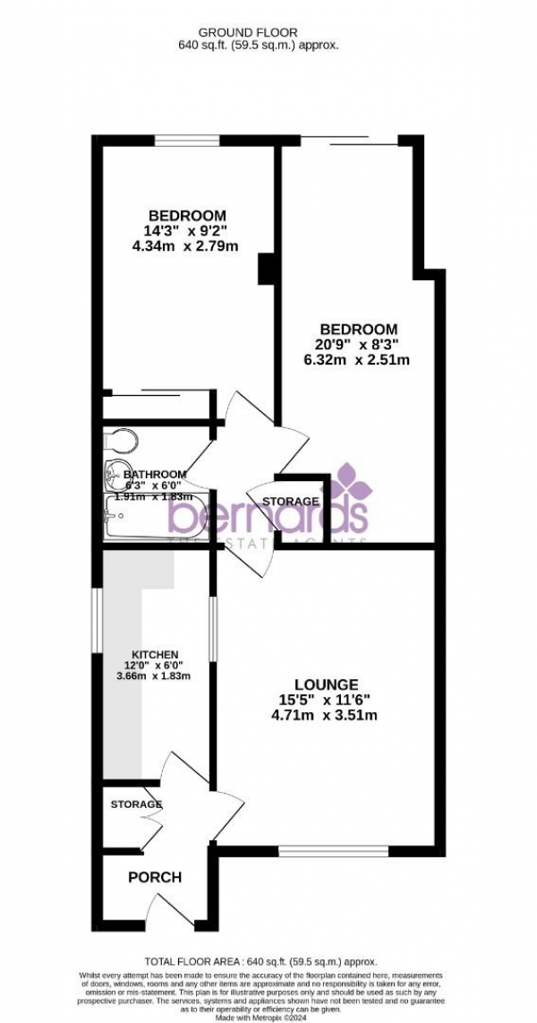 Floor Plan Image for 2 Bedroom Semi-Detached Bungalow to Rent in Stroudley Avenue, Portsmouth