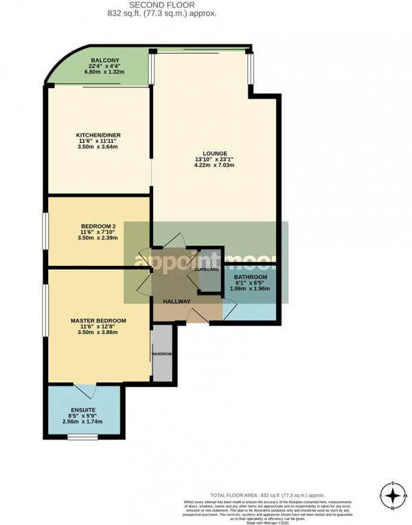 Floor Plan for 2 Bedroom Apartment to Rent in Holland Road, Westcliff-On-Sea, SS0, 7SQ - £462 pw | £2000 pcm