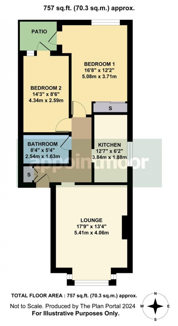 Floor Plan for 2 Bedroom Ground Flat to Rent in Chalkwell Avenue, Westcliff-On-Sea, SS0, 8NL - £322 pw | £1395 pcm