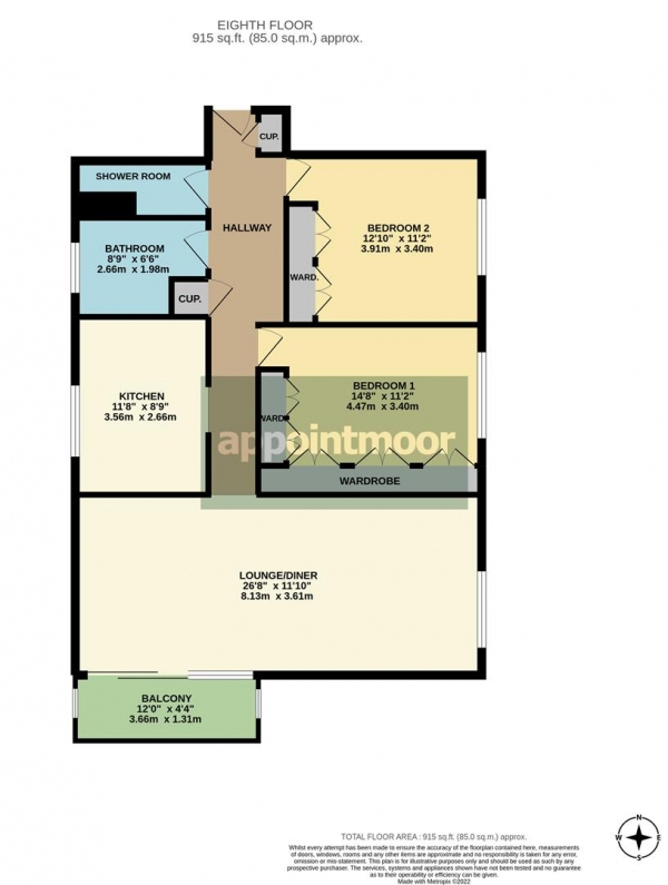 Floor Plan Image for 2 Bedroom Apartment to Rent in Overcliff, Manor Road, Westcliff-On-Sea