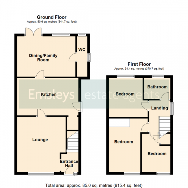Floor Plan for 3 Bedroom Semi-Detached House for Sale in Park Avenue, Sherburn In Elmet, Leeds, LS25, 6EF -  &pound240,000