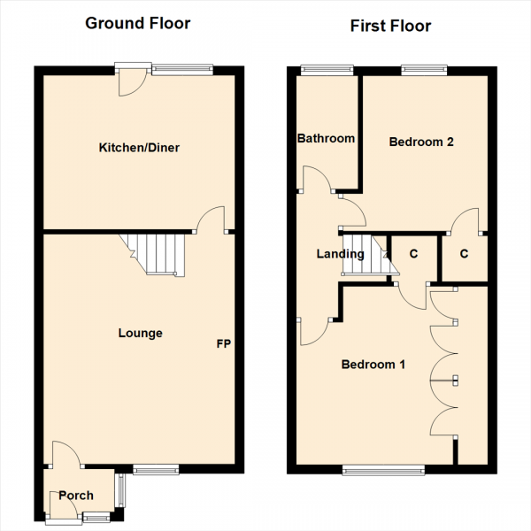 Floor Plan for 2 Bedroom Town House for Sale in Bridge Garth, South Milford, Leeds, LS25, 5BJ -  &pound210,000