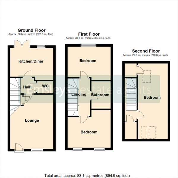 Floor Plan Image for 3 Bedroom Town House for Sale in Rochester Row, Sherburn In Elmet, Leeds