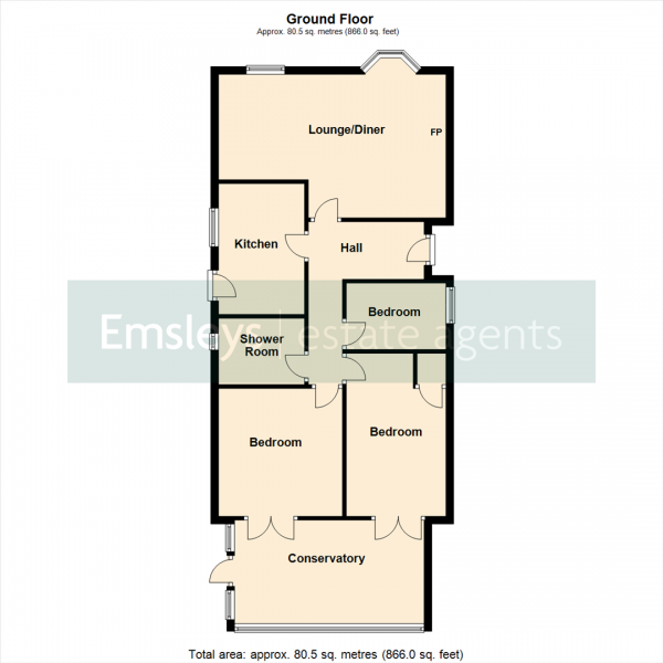 Floor Plan Image for 3 Bedroom Detached Bungalow for Sale in Fairway Close, Sherburn In Elmet, Leeds