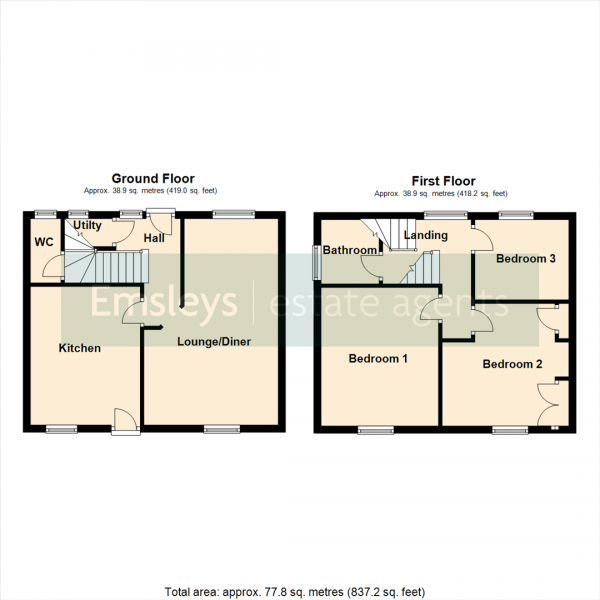 Floor Plan Image for 3 Bedroom End of Terrace House for Sale in Highfield Villas, Sherburn In Elmet, Leeds