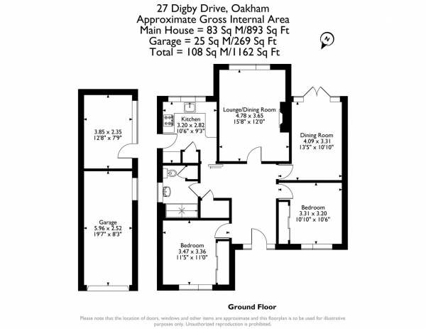 Floor Plan Image for 2 Bedroom Detached Bungalow for Sale in Digby Drive, Oakham, Rutland