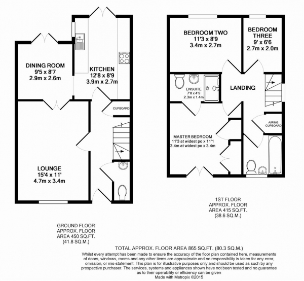 Floor Plan for 3 Bedroom Link Detached House for Sale in Ingress Park Avenue, Greenhithe, DA9, 9XJ - Guide Price &pound300,000