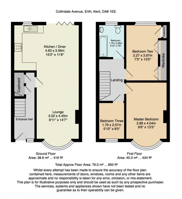 Floor Plan Image for 3 Bedroom Terraced House for Sale in Collindale Avenue, Erith