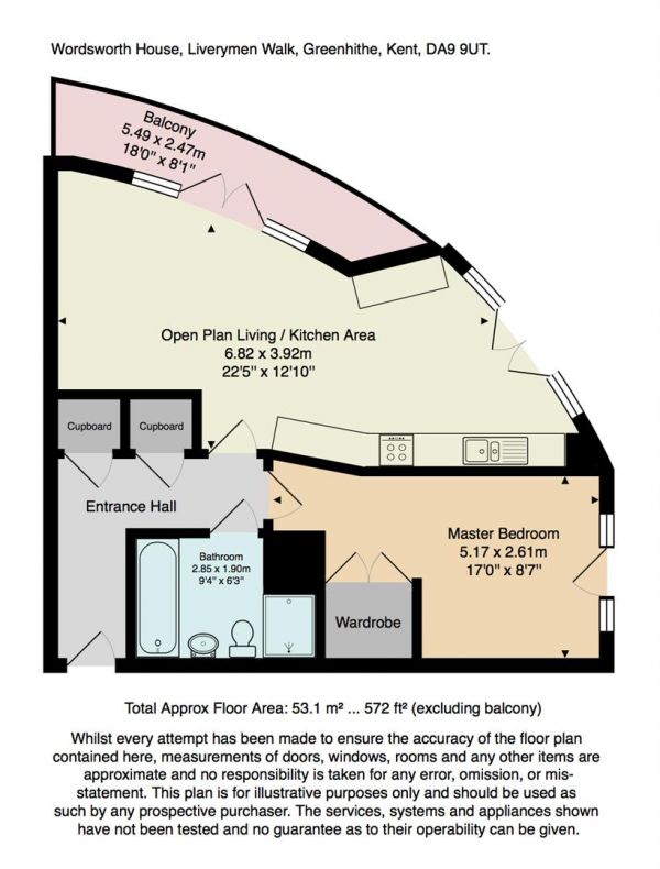 Floor Plan Image for 1 Bedroom Flat for Sale in Wordsworth House, Liverymen Walk, Greenhithe