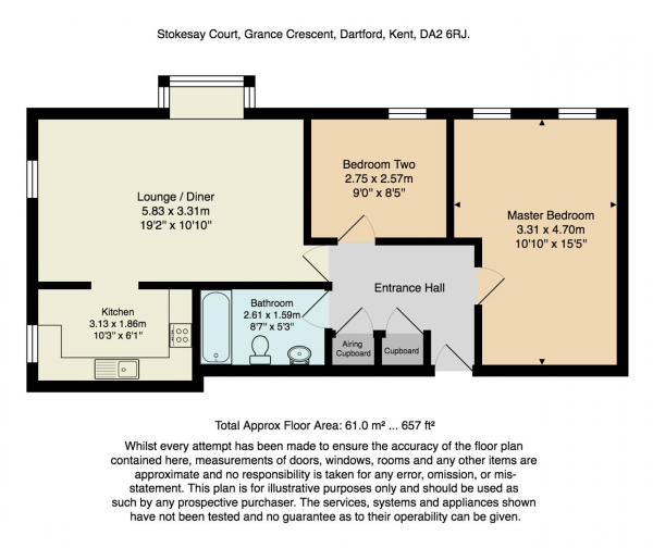 Floor Plan Image for 2 Bedroom Flat for Sale in Stokesay Court, Grange Crescent, Dartford