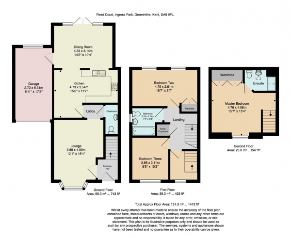 Floor Plan Image for 3 Bedroom End of Terrace House for Sale in Reed Court, Greenhithe