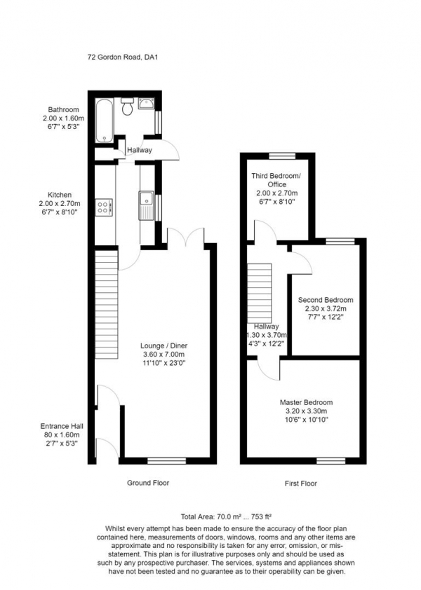 Floor Plan for 3 Bedroom Property to Rent in Gordon Road, Dartford, DA1, 2LQ - £288 pw | £1250 pcm