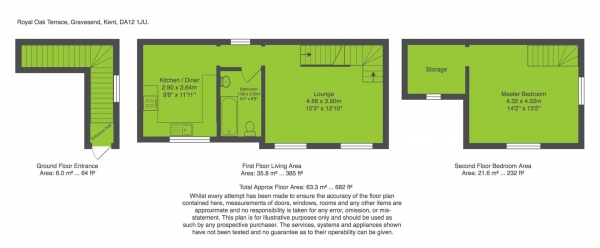 Floor Plan for 1 Bedroom Flat for Sale in Royal Oak Terrace, Gravesend, DA12, 1JU - Offers in Excess of &pound165,000