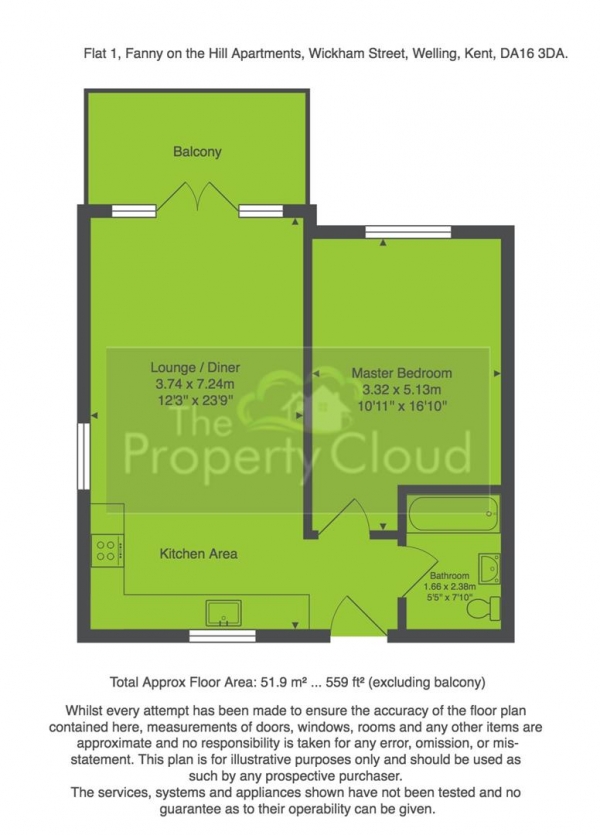 Floor Plan Image for 1 Bedroom Flat to Rent in Wickham Street, Welling