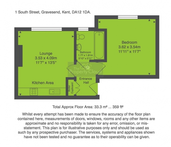 Floor Plan for 1 Bedroom Flat to Rent in South Street, Gravesend, DA12, 1DA - £150 pw | £650 pcm