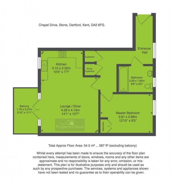 Floor Plan Image for 1 Bedroom Flat to Rent in Chapel Drive, Dartford