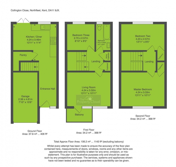 Floor Plan for 3 Bedroom Property for Sale in Collington Close, Northfleet, Gravesend, DA11, 9JX - Guide Price &pound290,000