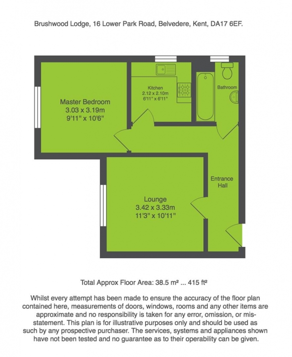 Floor Plan for 1 Bedroom Flat for Sale in Lower Park Road, Belvedere, DA17, 6EF - Guide Price &pound170,000