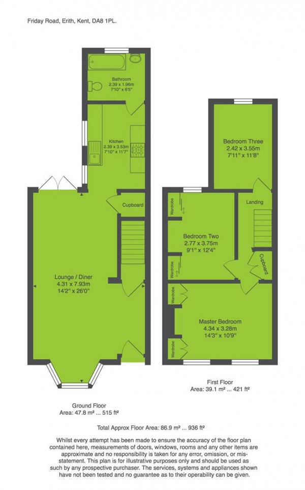 Floor Plan Image for 3 Bedroom Terraced House for Sale in Friday Road, Erith