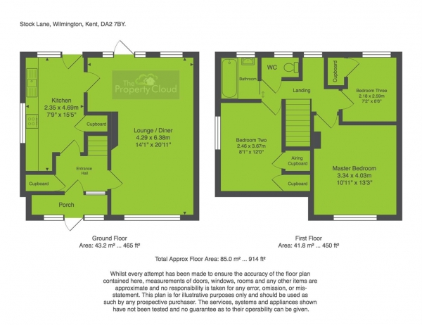 Floor Plan for 3 Bedroom Property for Sale in Stock Lane, Wilmington, DA2, 7BY -  &pound375,000