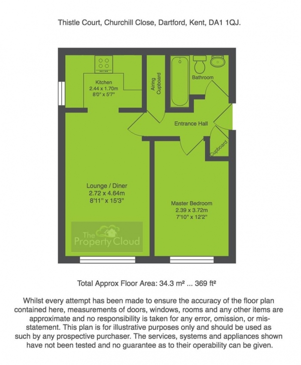 Floor Plan for 1 Bedroom Flat to Rent in Churchill Close, Dartford, DA1, 1QJ - £179 pw | £775 pcm