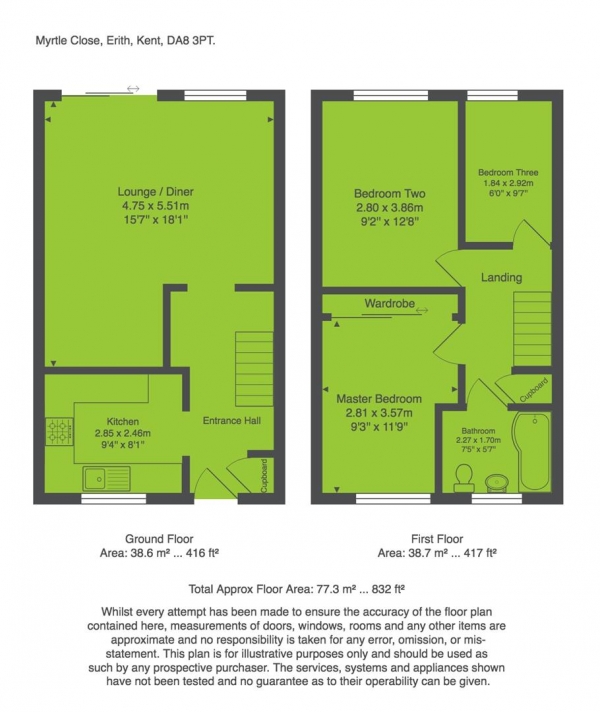 Floor Plan Image for 3 Bedroom Property for Sale in Myrtle Close, Erith