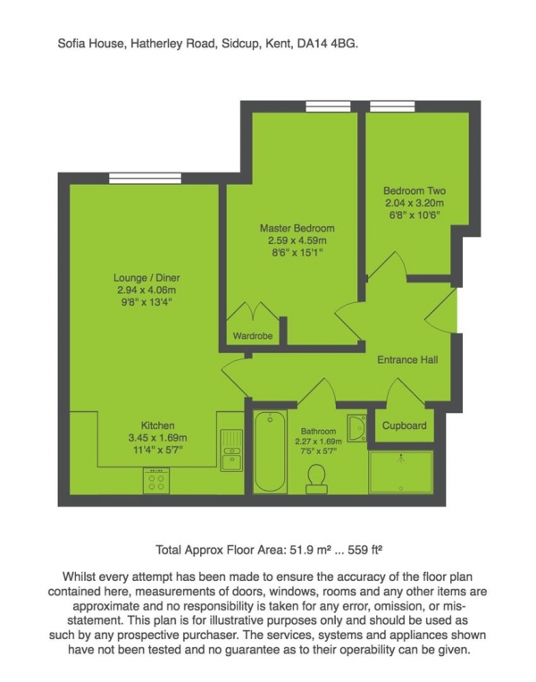 Floor Plan Image for 2 Bedroom Flat to Rent in Hatherley Road, Sidcup