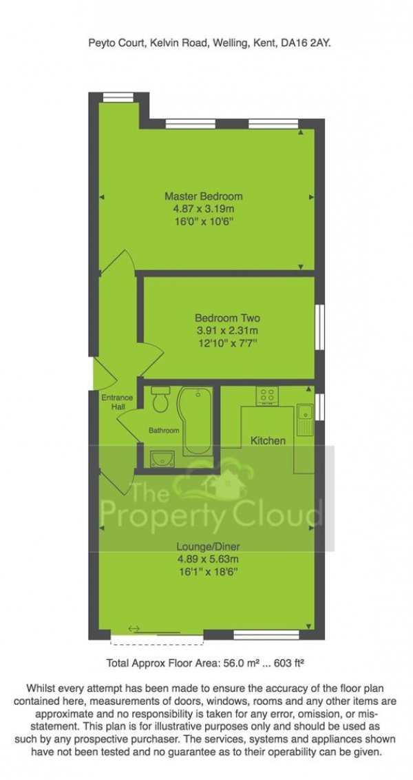 Floor Plan for 2 Bedroom Flat to Rent in Kelvin Road, Welling, DA16, 2AY - £265 pw | £1150 pcm