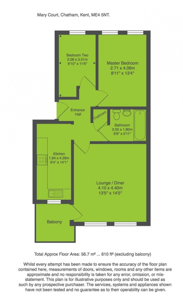 Floor Plan for 2 Bedroom Flat for Sale in Mary Court, Chatham, ME4, 5NT - Offers in Excess of &pound160,000