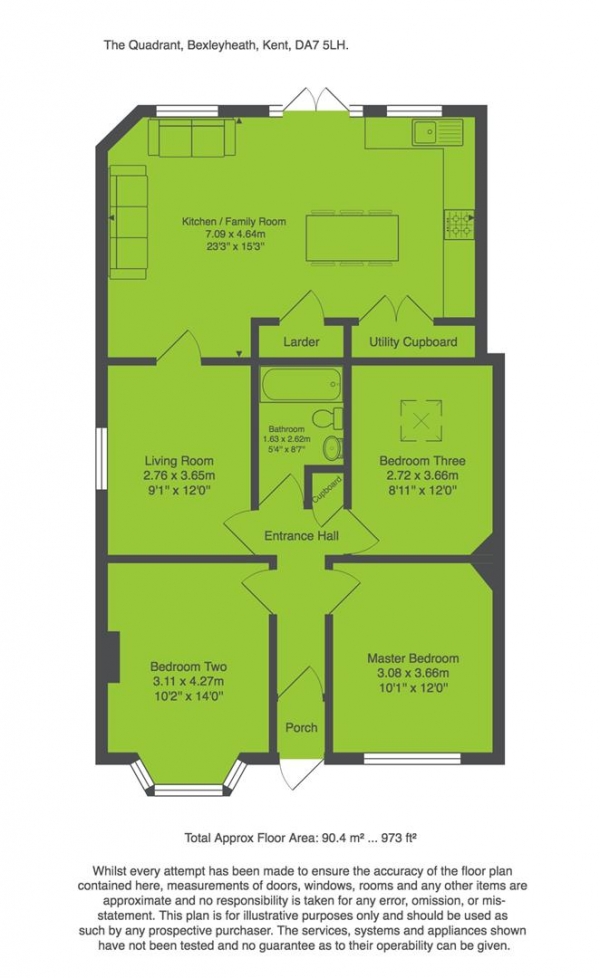 Floor Plan Image for 3 Bedroom Semi-Detached Bungalow for Sale in The Quadrant, Bexleyheath