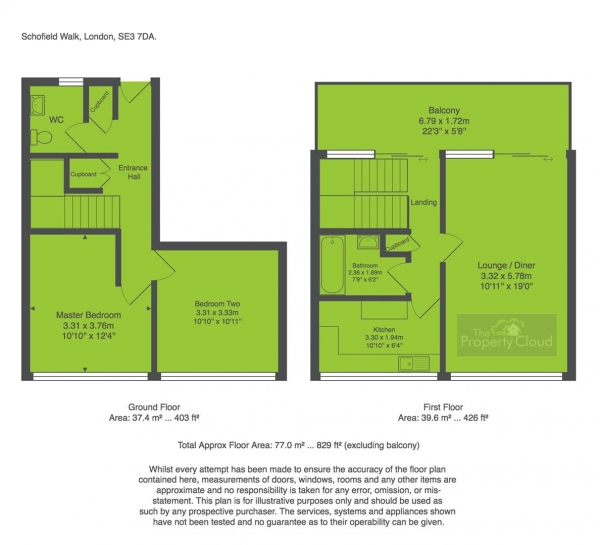 Floor Plan Image for 2 Bedroom Flat to Rent in Schofield Walk, London