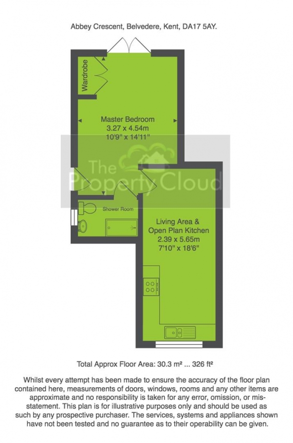 Floor Plan for 1 Bedroom Flat to Rent in Abbey Crescent, Belvedere, DA17, 5AY - £213 pw | £925 pcm