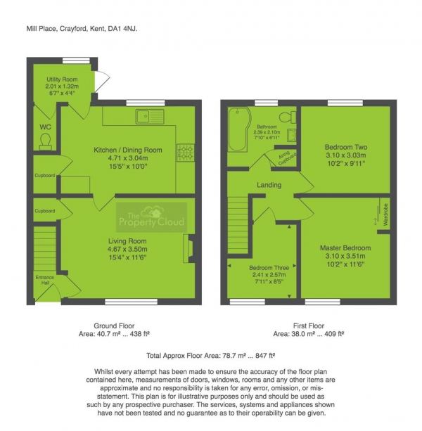 Floor Plan Image for 3 Bedroom Property for Sale in Mill Place, Crayford, Dartford